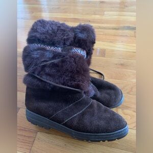 Brown fluffy furry boots